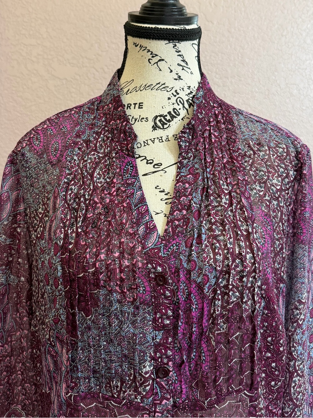 Christopher & Banks Purple Paisley Button-Up Blouse